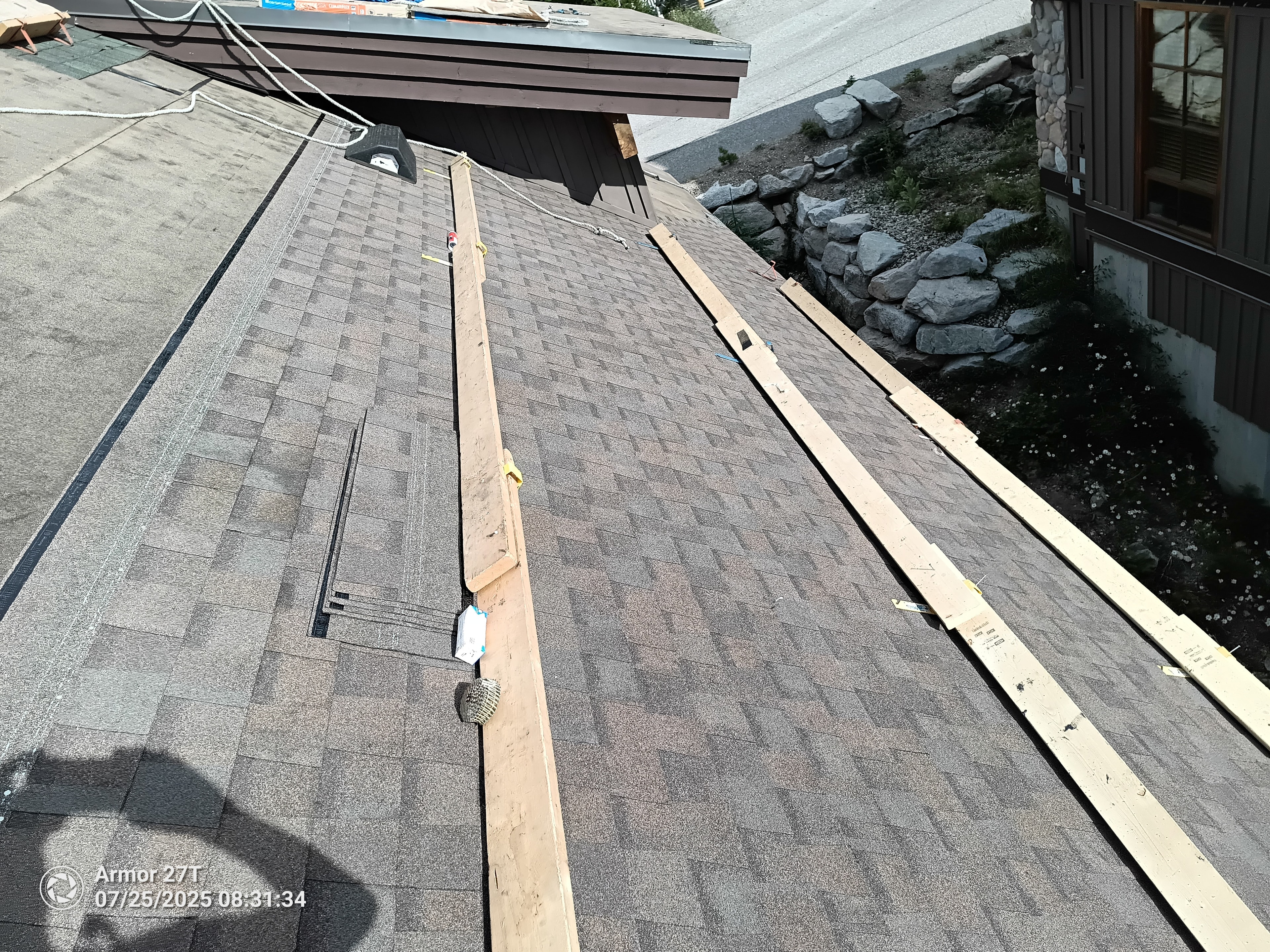 New shingle reroof with wood strapping on residential home